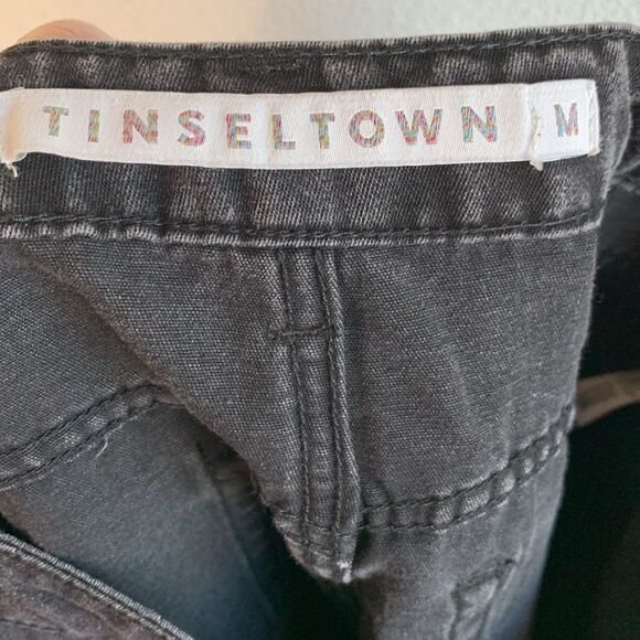 NWT Tinseltown Hi-Rise Washed Black Raw Hem Denim Front Slit Maxi Skirt M - Picture 9 of 11